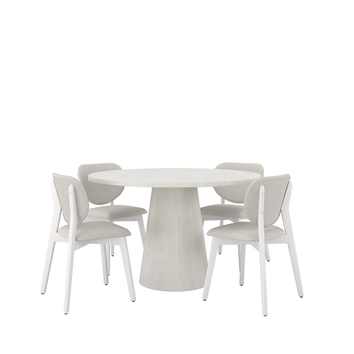 Curved Mango Wood 5-Piece Dining Set – White Vigo