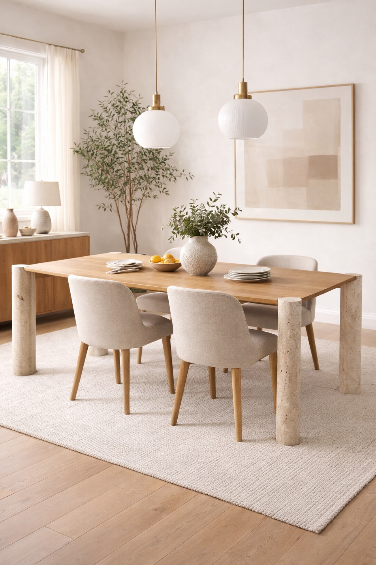 Travertine Dining Table – Oak