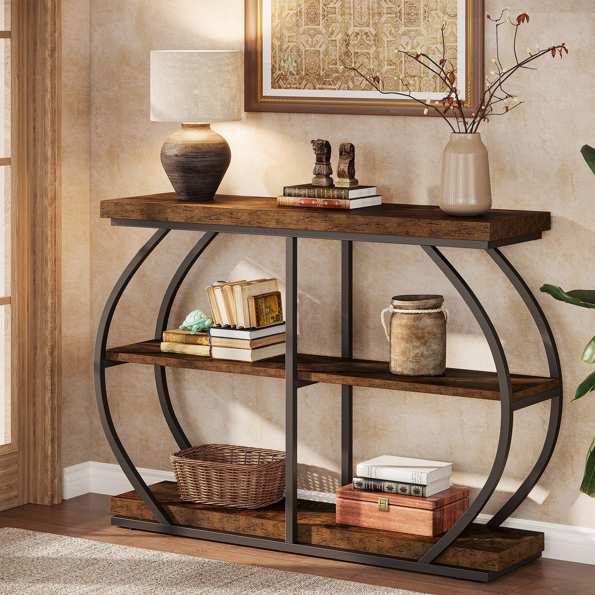 41" Console Table, 3-Tier Sofa Entryway Table with Storage Shelves