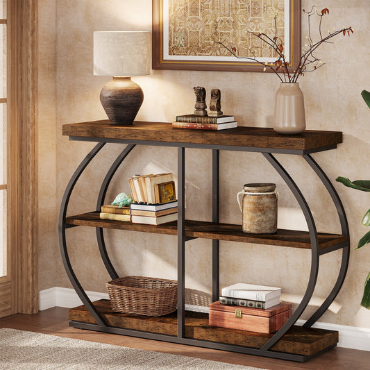 41" Console Table, 3-Tier Sofa Entryway Table with Storage Shelves