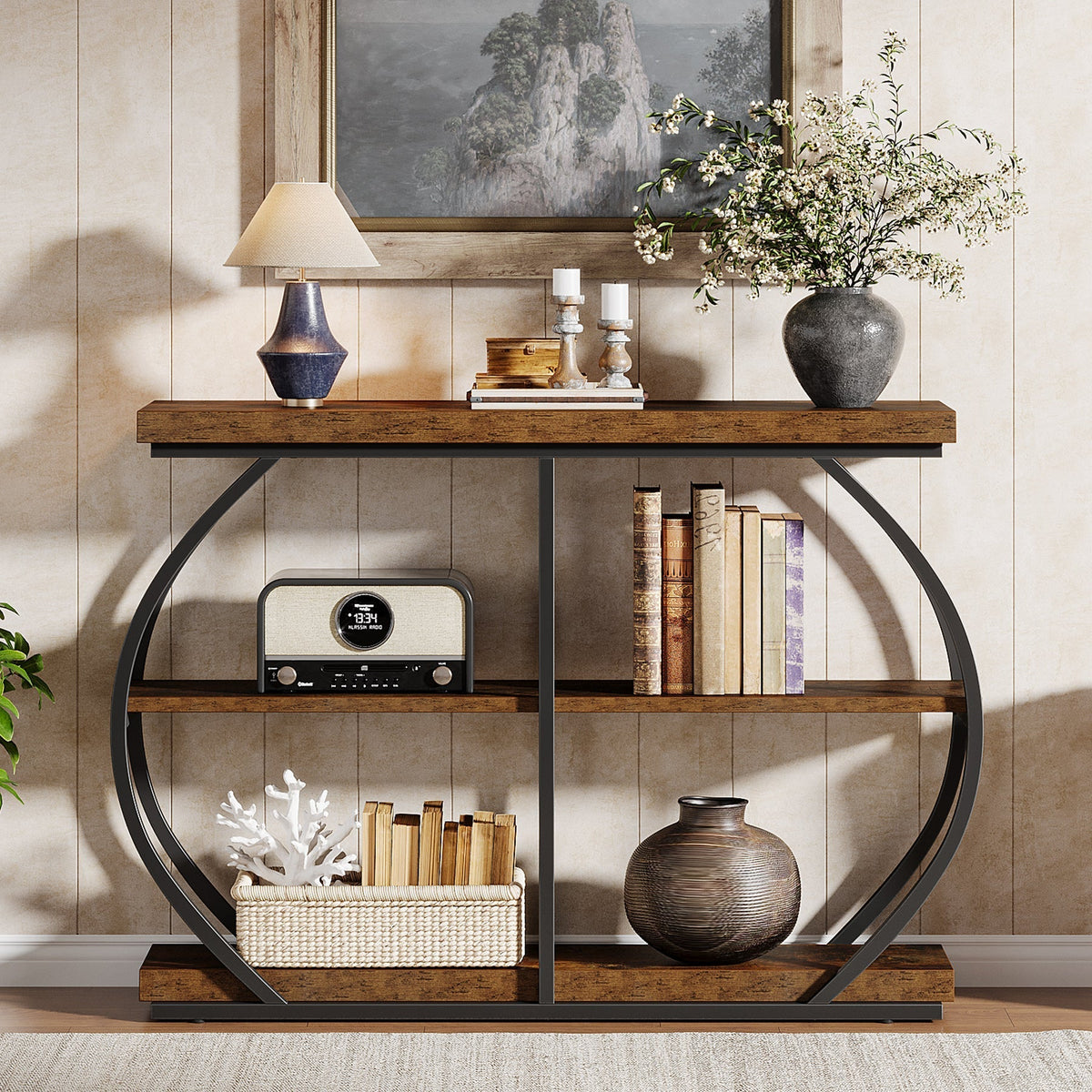 41" Console Table, 3-Tier Sofa Entryway Table with Storage Shelves