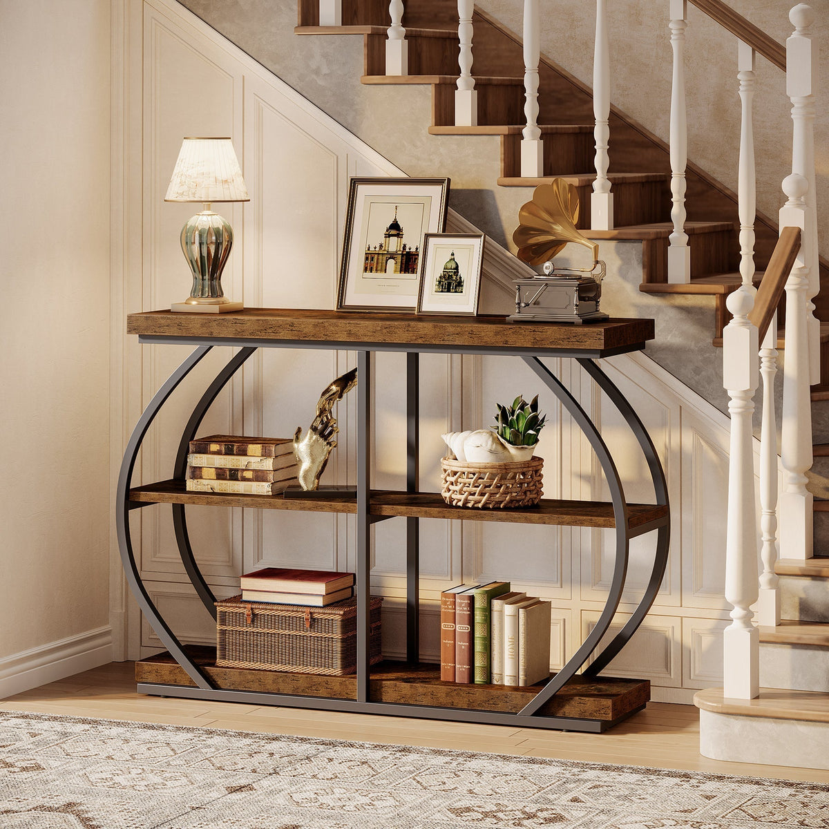 41" Console Table, 3-Tier Sofa Entryway Table with Storage Shelves
