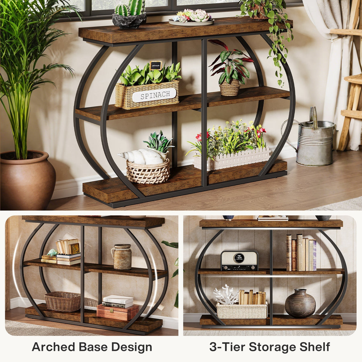 41" Console Table, 3-Tier Sofa Entryway Table with Storage Shelves