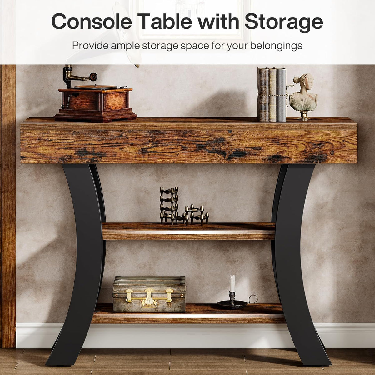 41" Console Table, Sofa Entryway Table with Storage Shelves