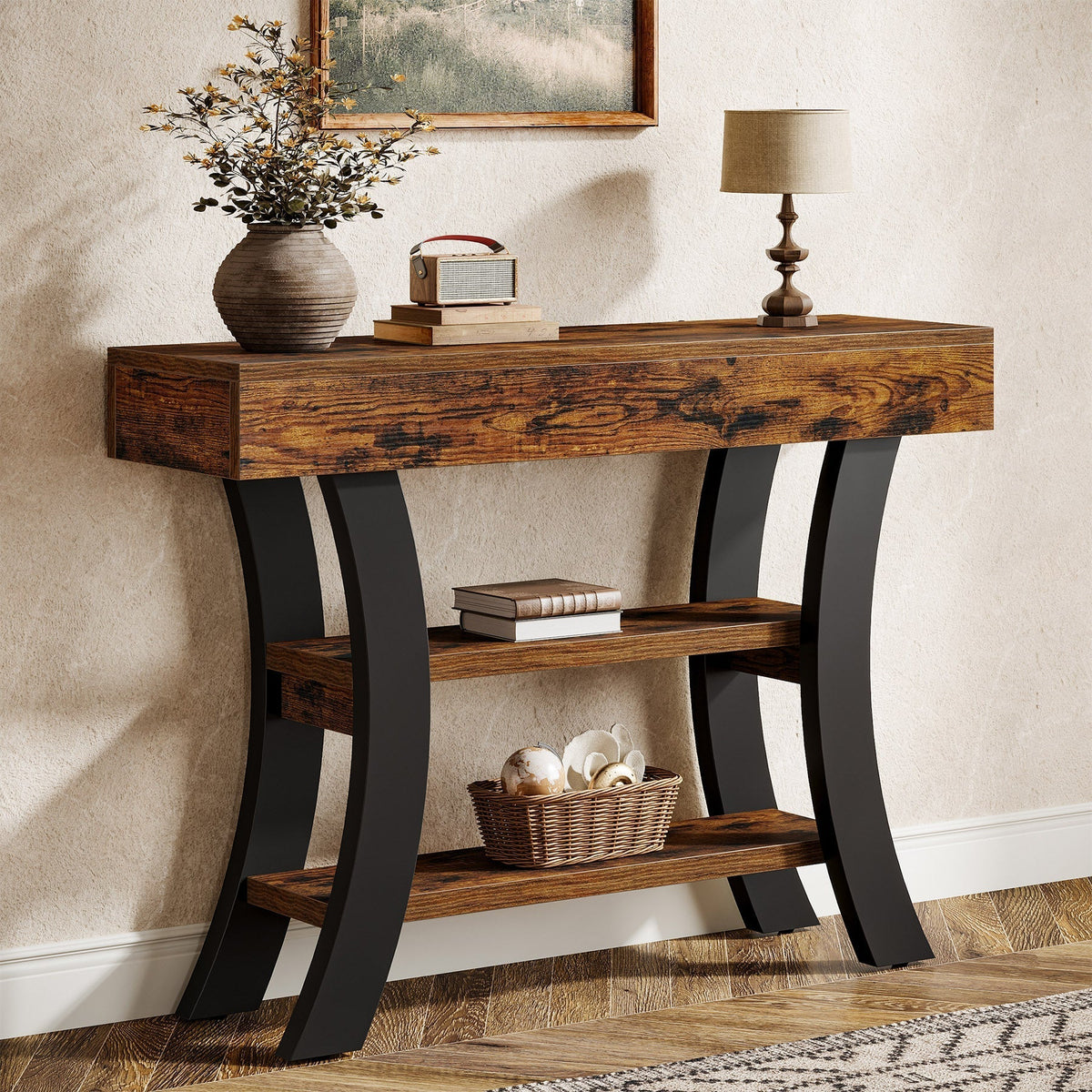 41" Console Table, Sofa Entryway Table with Storage Shelves