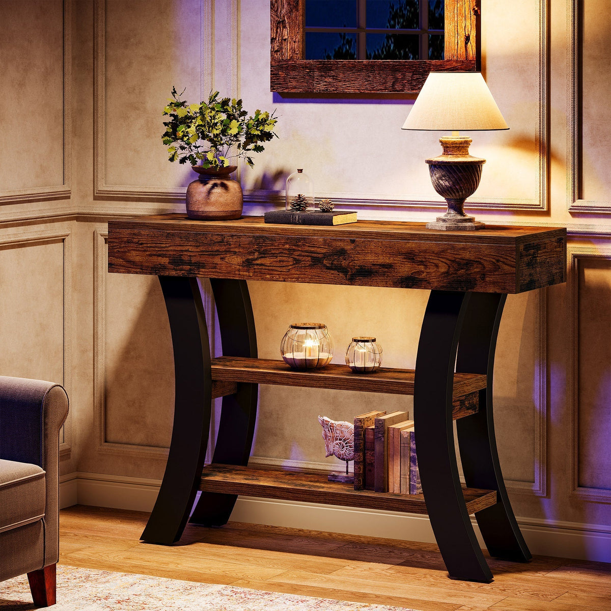 41" Console Table, Sofa Entryway Table with Storage Shelves