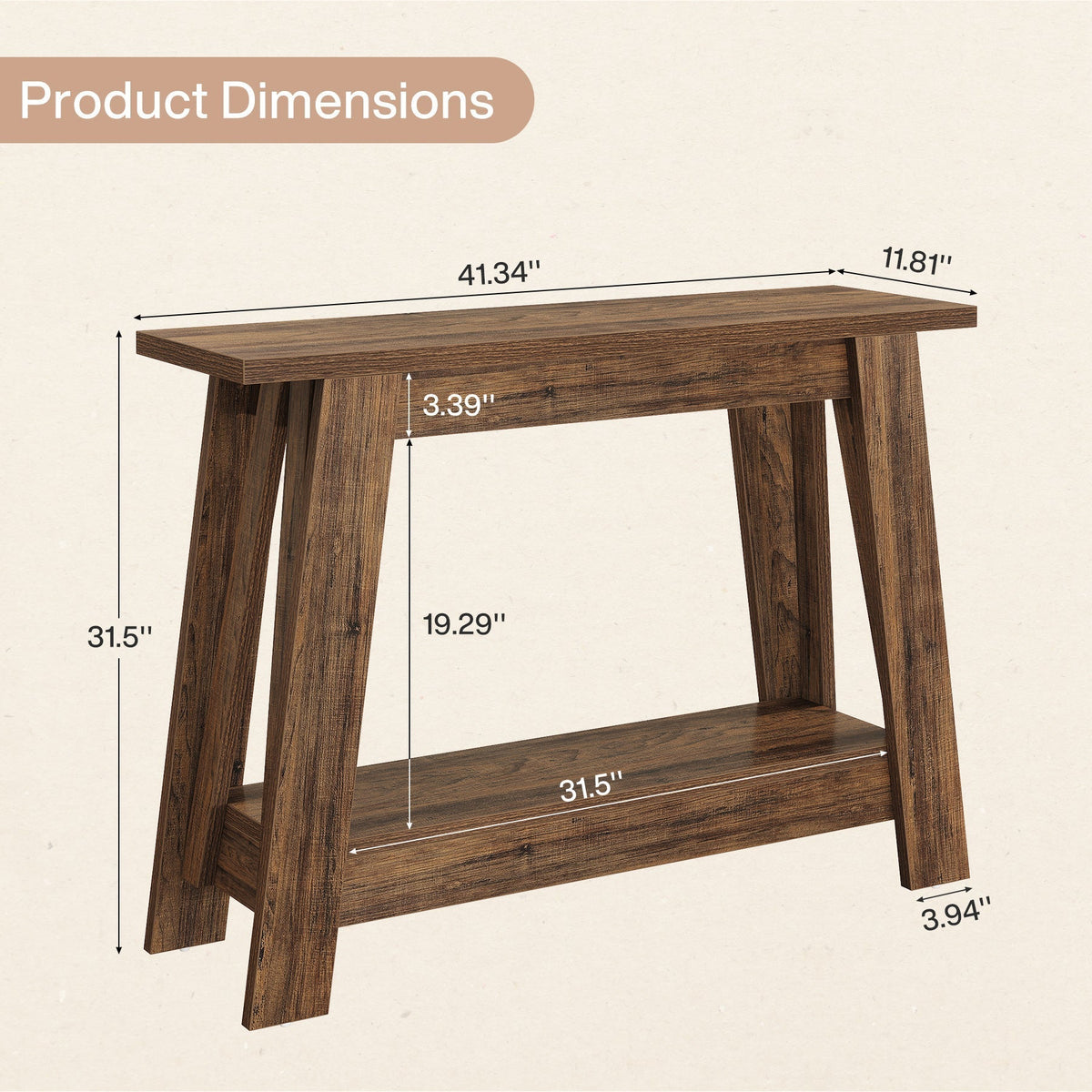 41.3" Console Table, 2-Tier Farmhouse Sofa Entryway Table with Storage