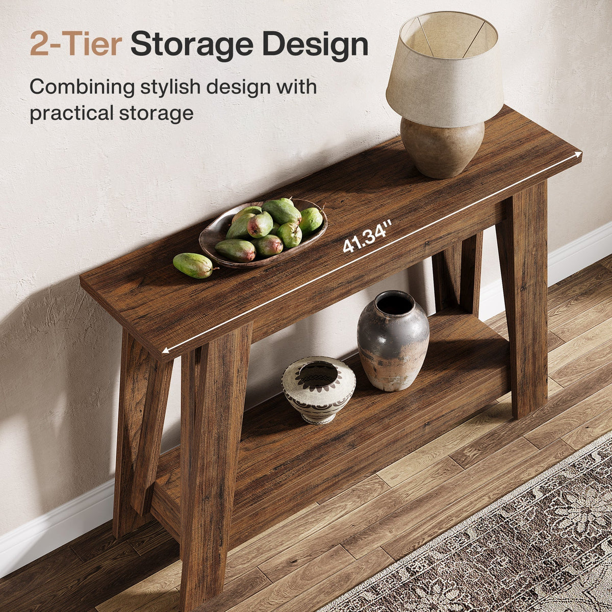 41.3" Console Table, 2-Tier Farmhouse Sofa Entryway Table with Storage