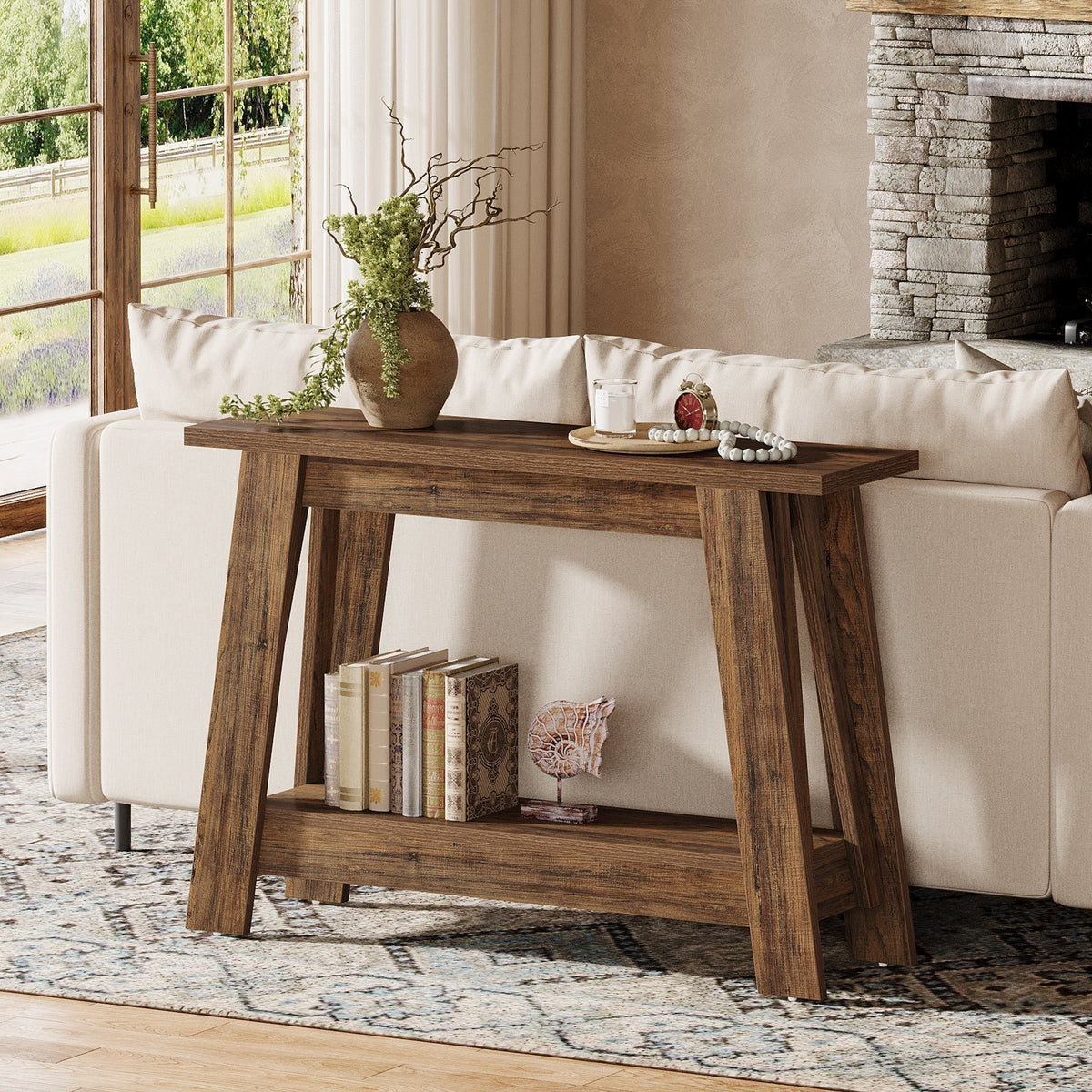 41.3" Console Table, 2-Tier Farmhouse Sofa Entryway Table with Storage