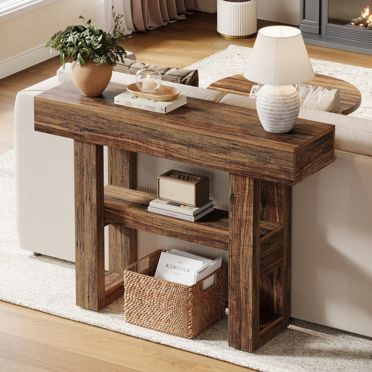 41.3" Console Table, 2-Tier Narrow Sofa Entryway Table with Storage