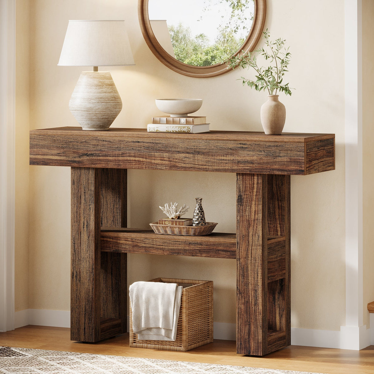 41.3" Console Table, 2-Tier Narrow Sofa Entryway Table with Storage
