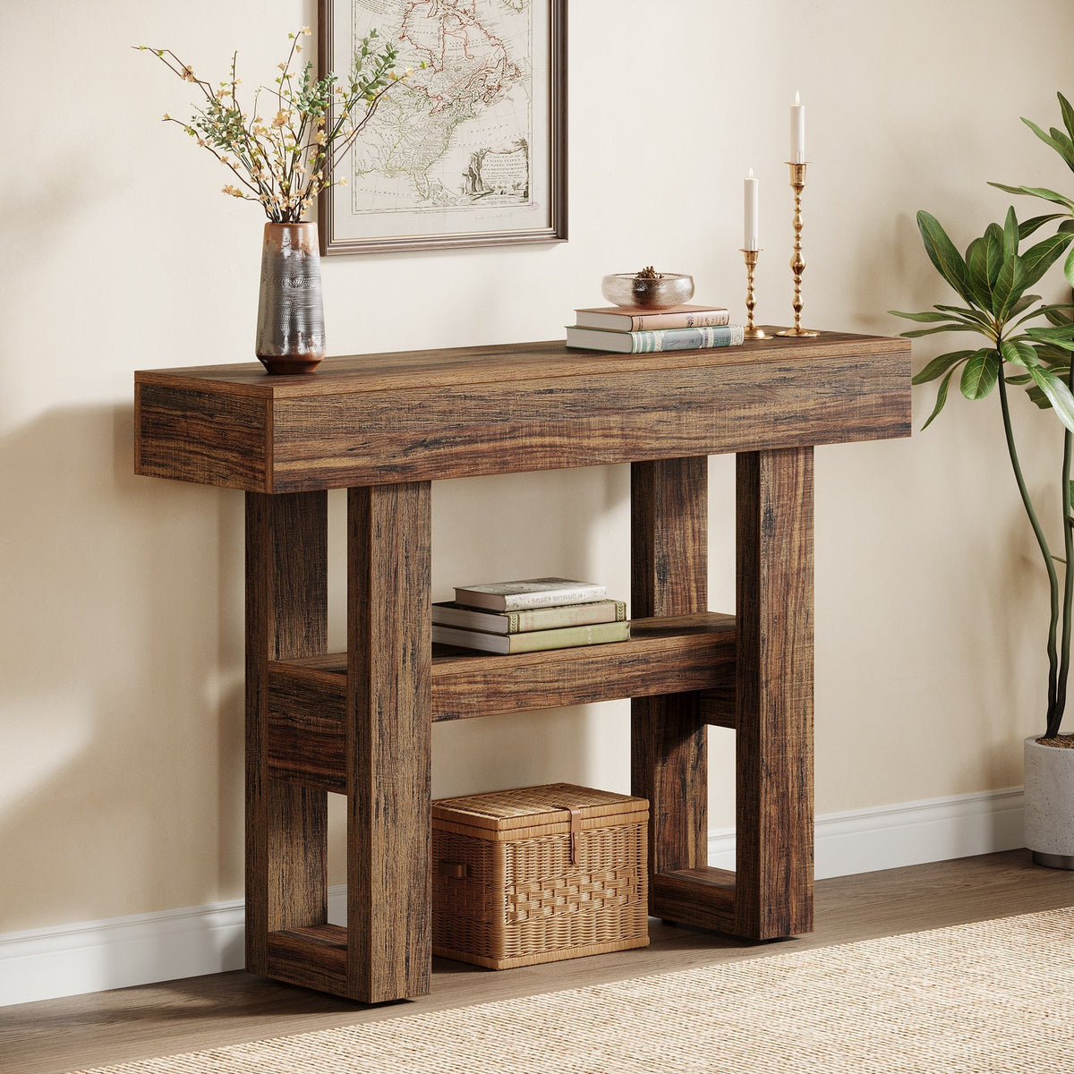 41.3" Console Table, 2-Tier Narrow Sofa Entryway Table with Storage