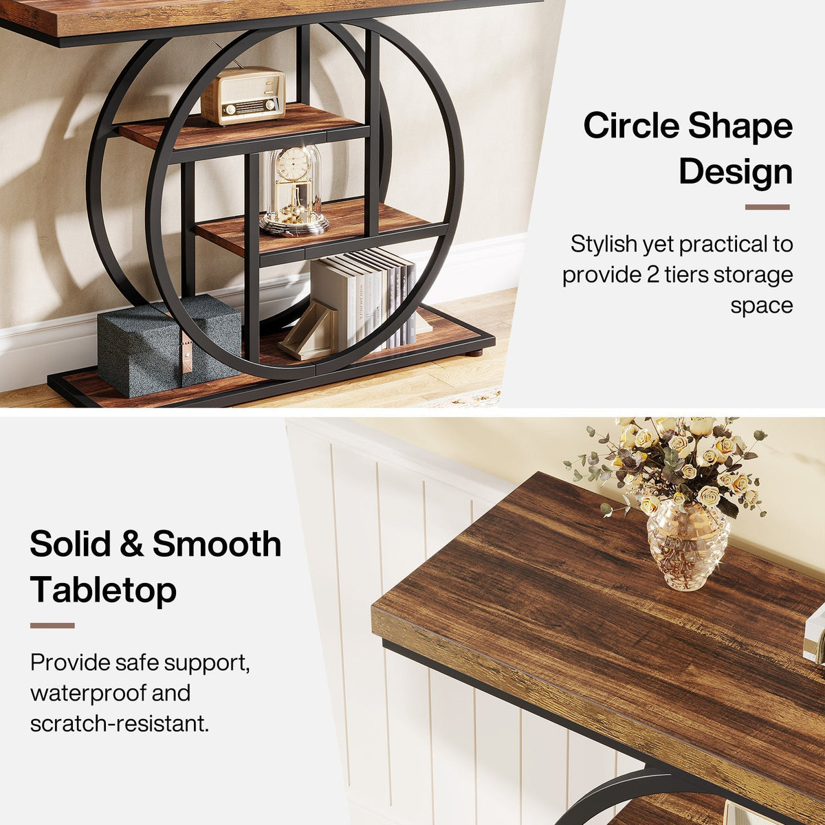 41.3" Console Table, Industrial 4-Tier Sofa Entryway Table with Circle Base