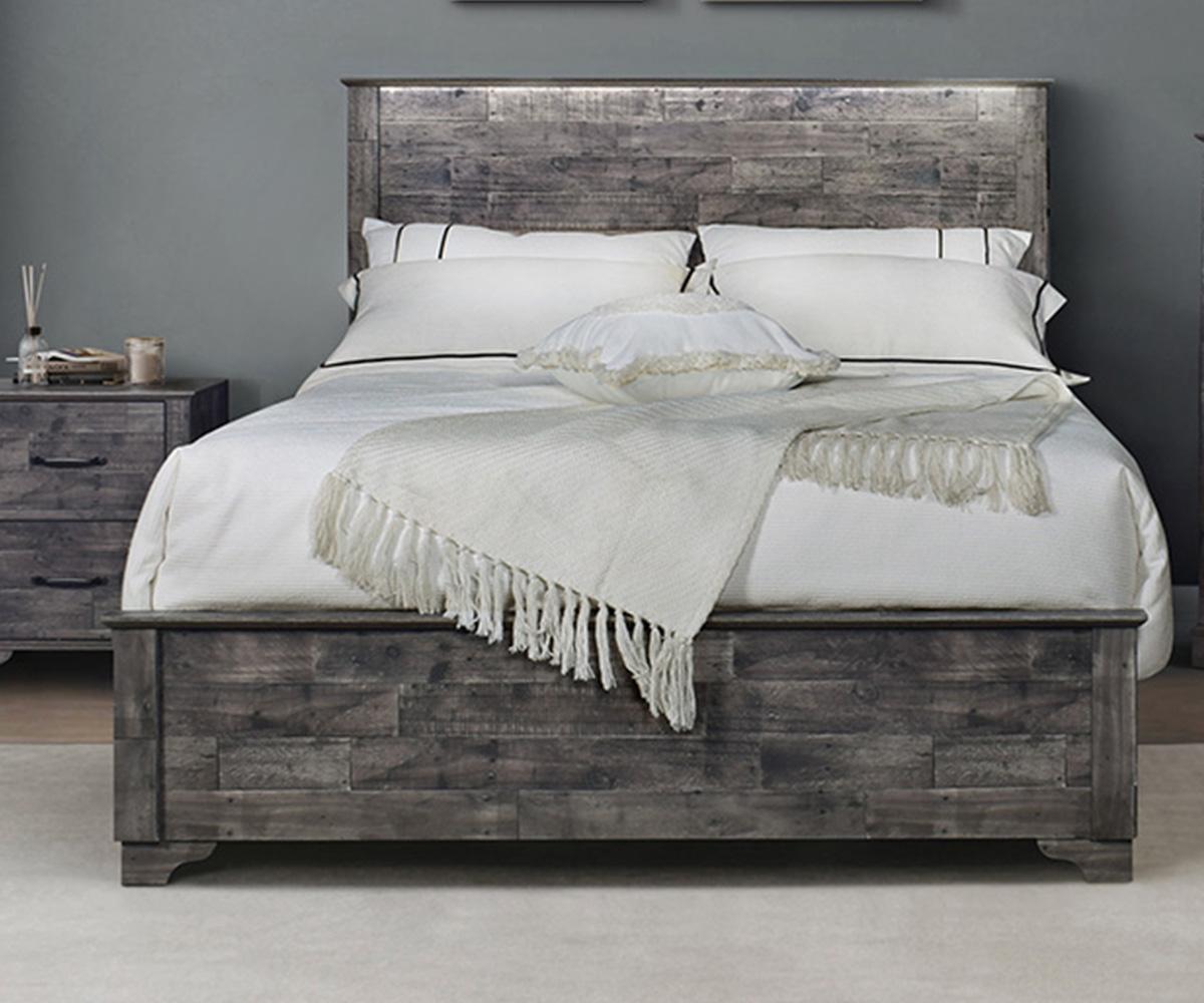 Beckett Queen Bed Dark Brown Solid Wood Frame with Integrated LED Headboard