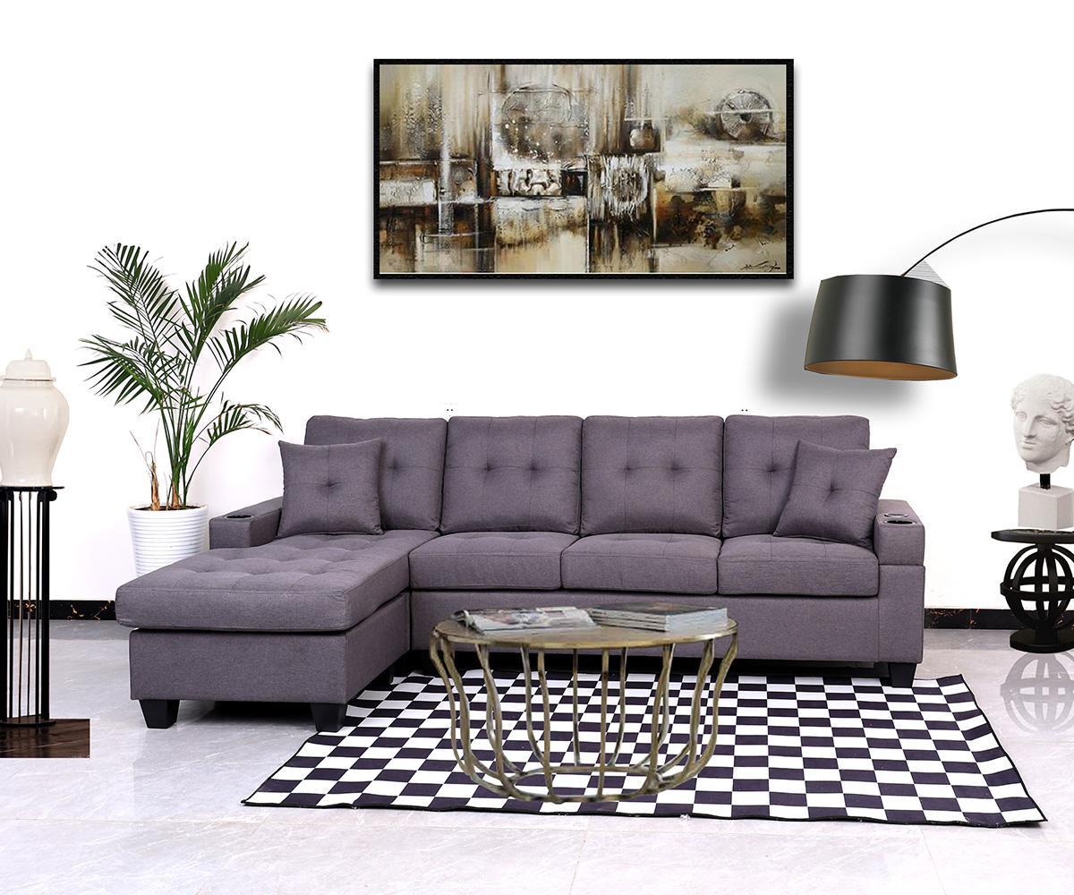 Kwality Newton Grey Reversible Tufted Fabric Sectional 6212