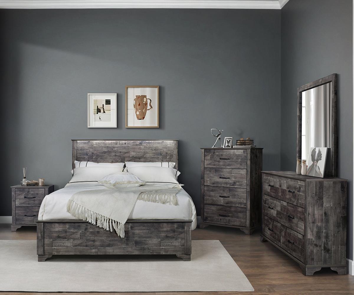 Beckett Queen Bed Dark Brown Solid Wood Frame with Integrated LED Headboard