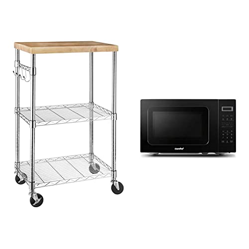 Portable Kitchen Storage Rack on Caster Wheels with Adjustable Shelves, 175 Pound Capacity, 21 x 15 x 36.7 inches (LxWxH), Wood/Chrome