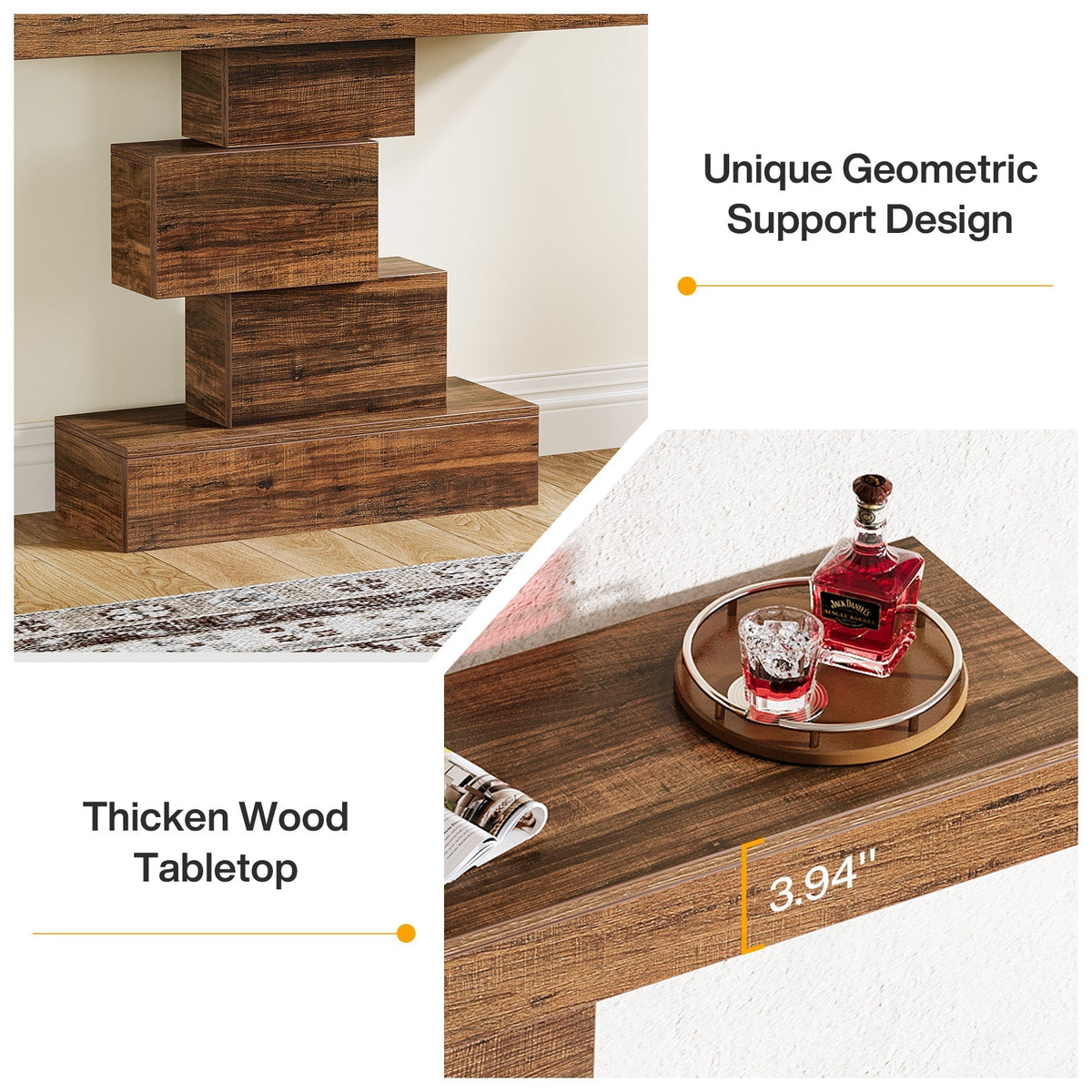 42 Inch Console Table, Narrow Entryway Table with Geometric Base