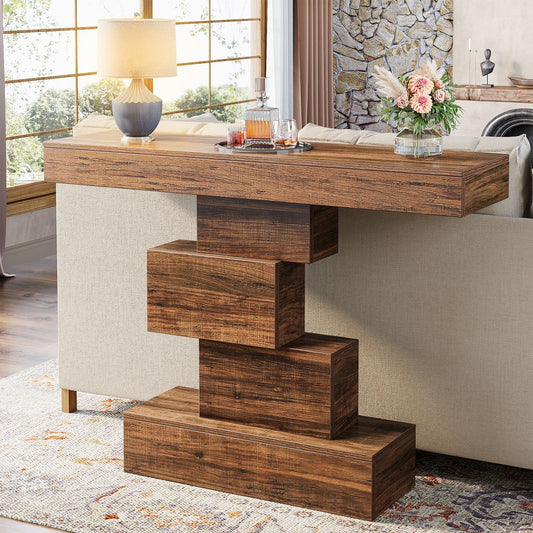 42 Inch Console Table, Narrow Entryway Table with Geometric Base