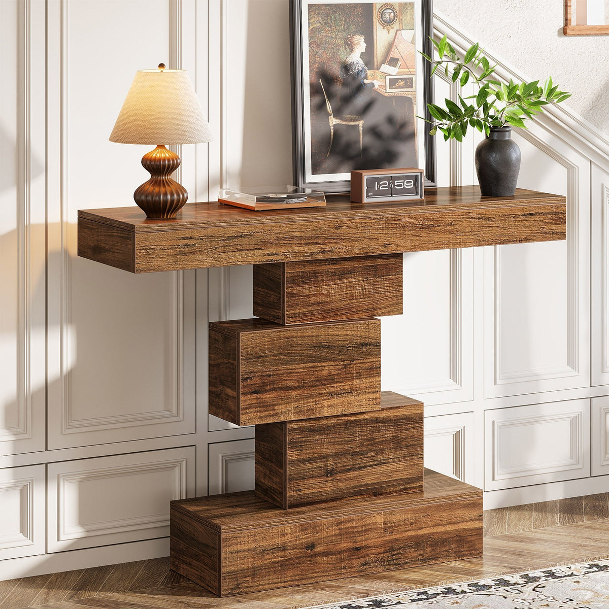 42 Inch Console Table, Narrow Entryway Table with Geometric Base