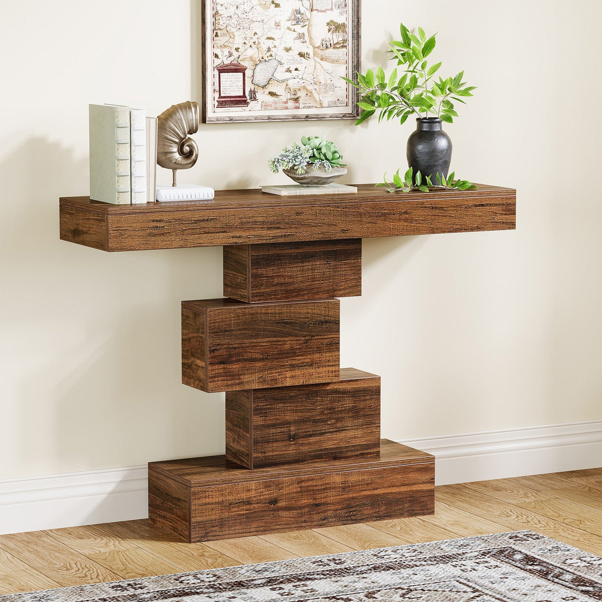 42 Inch Console Table, Narrow Entryway Table with Geometric Base