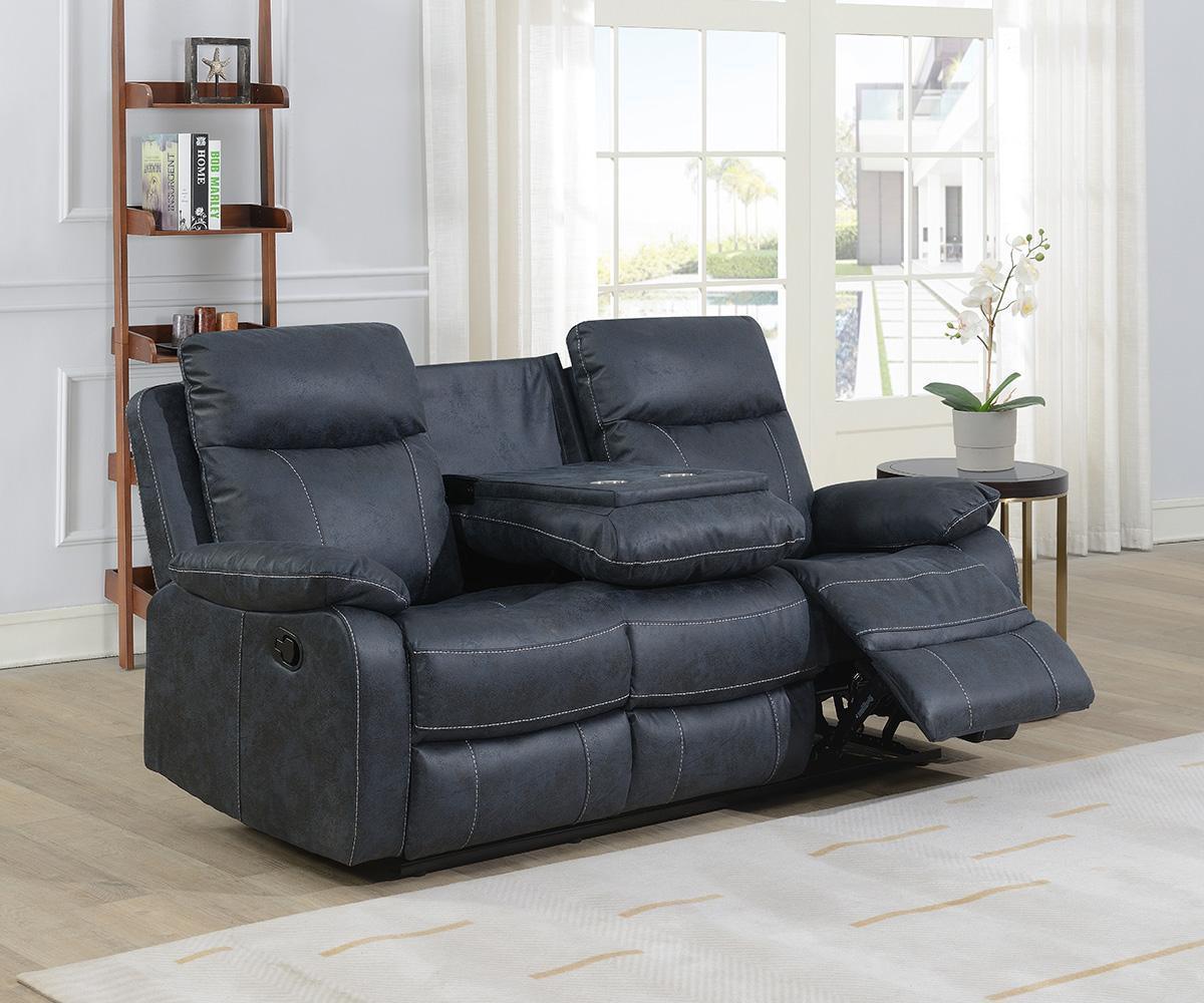Bristol2 Blue Recliner Sofa with Drop-Down Tray and Built-in Cup Holders