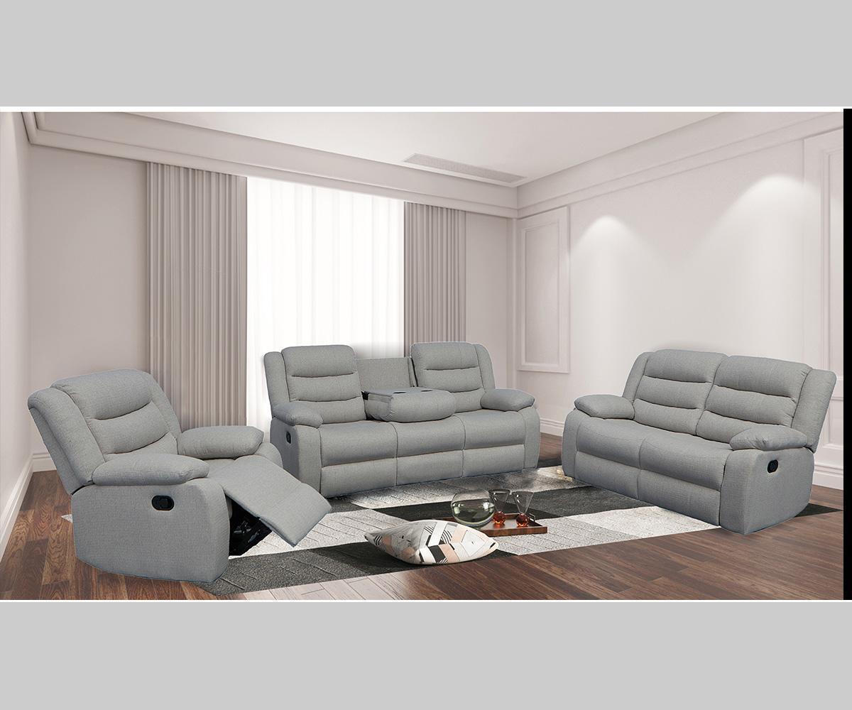 Premium Grey Linen Manual Recliner Sofa Set for Ultimate Comfort