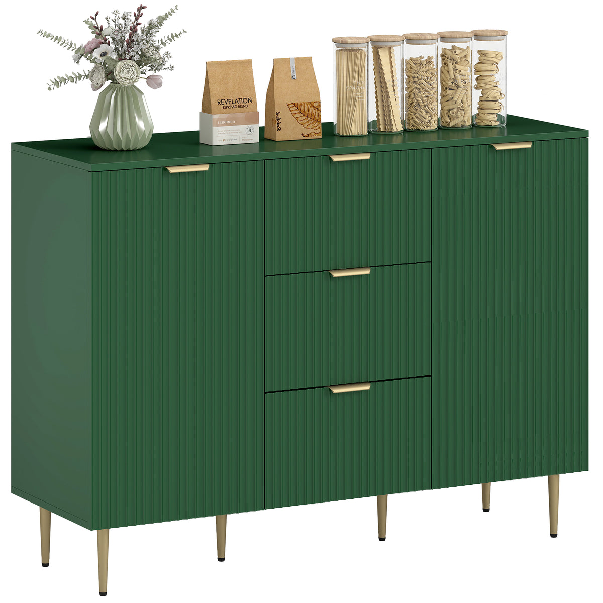 Sideboard Buffet Cabinet with 3 Drawers and Adjustable Shelves – 47"W x 35"H