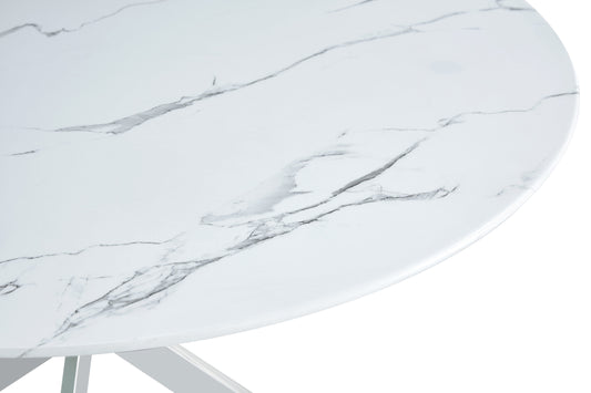 43.5" Round Glass Dining Table with White Base