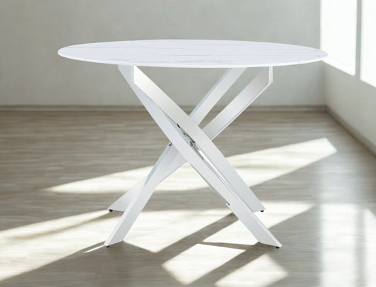 43.5" Round Glass Dining Table with White Base