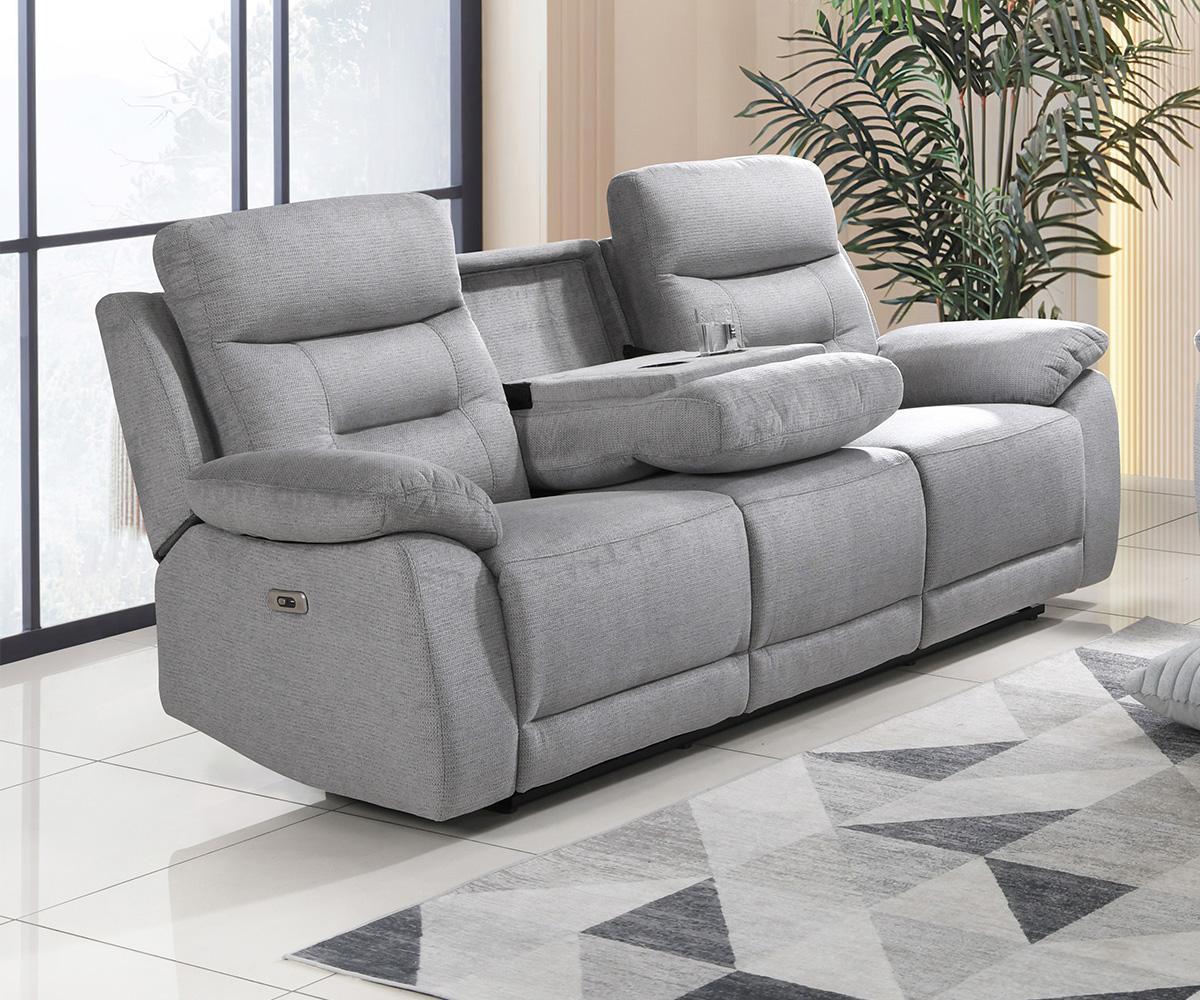 Calypso Grey Power Reclining Fabric Living Room Sofa Set 1407