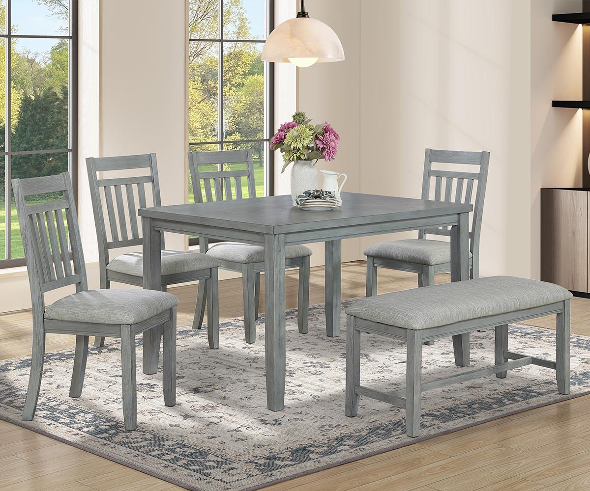 Luke 6-Piece Dining Set – Grey Solid Wood with Bench