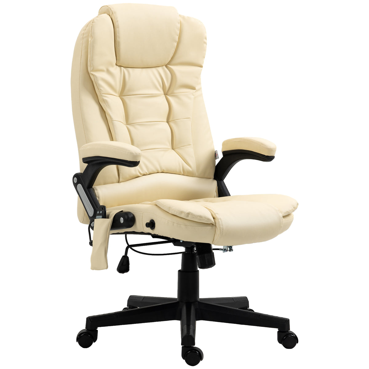 Heated Massage Office Chair, Adjustable High Back Leather Vibrating Executive Chair, Beige