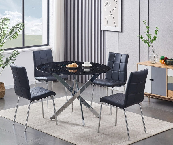 44" Square Black Marble-Glass Dining Set