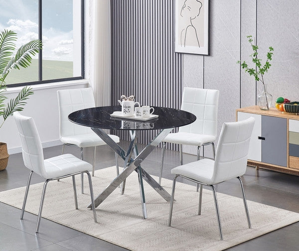 44" Square Black Marble-Glass Dining Set