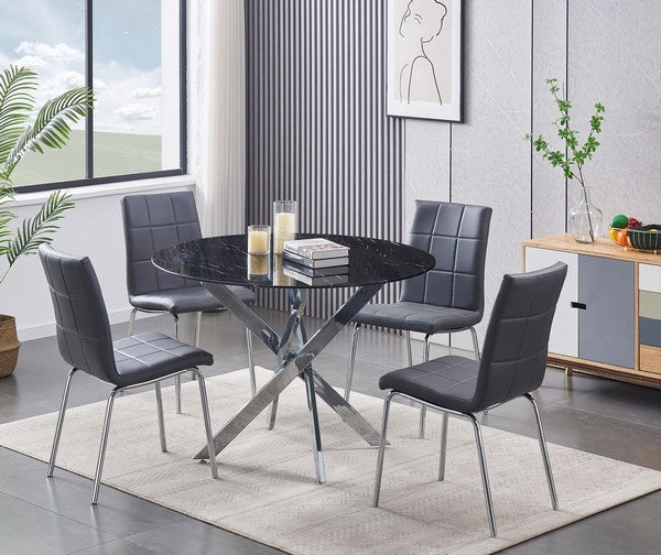 44" Square Black Marble-Glass Dining Set