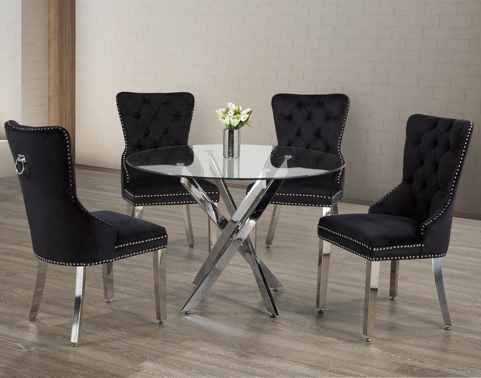 44" Square Glass Dining Set with Chrome Legs