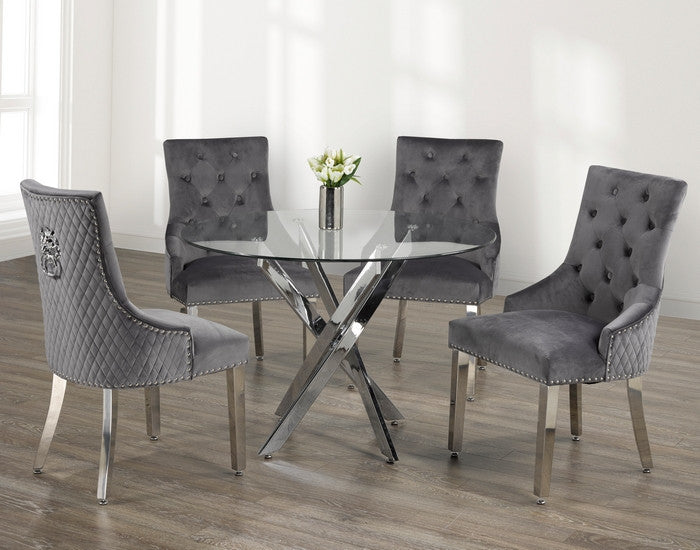 44" Square Glass Dining Set with Chrome Legs