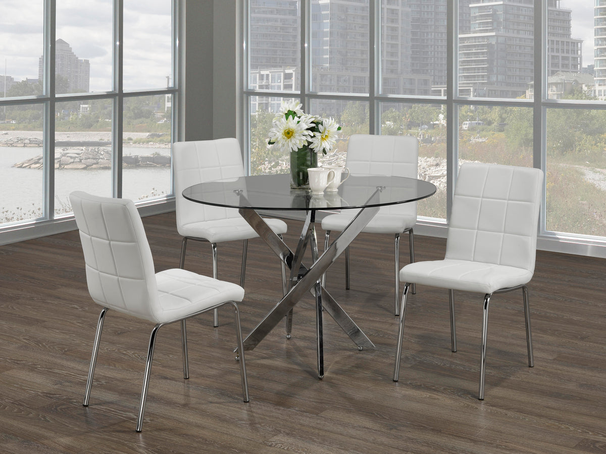 44" Square Glass Dining Set with Chrome Legs