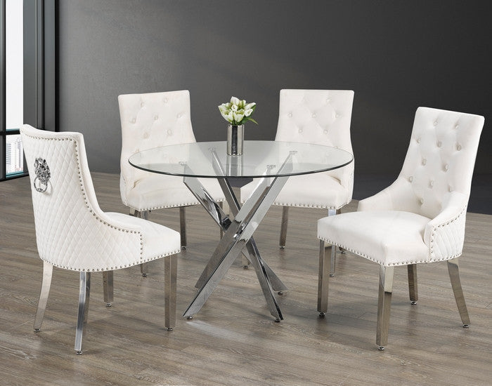 44" Square Glass Dining Set with Chrome Legs