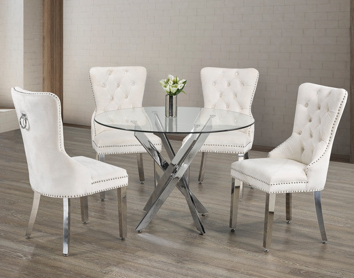 44" Square Glass Dining Set with Chrome Legs