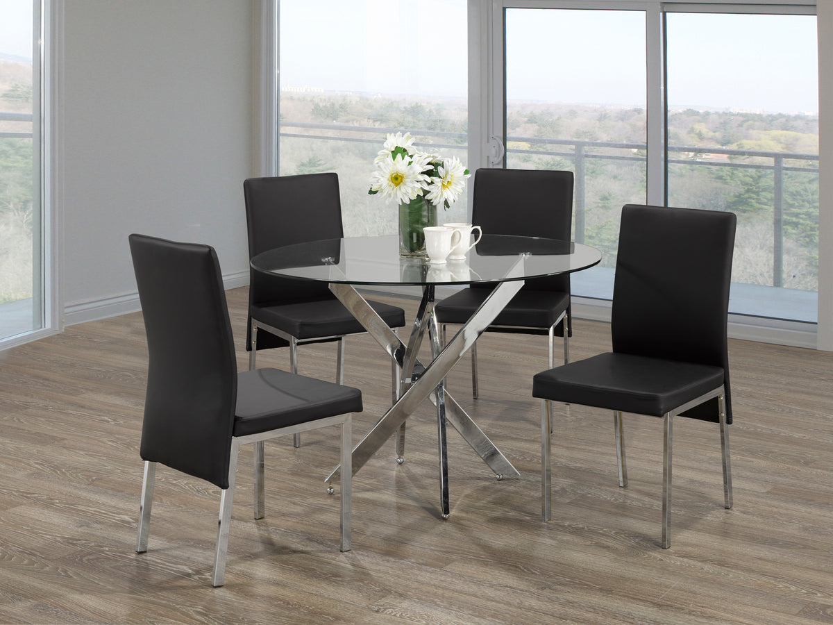 44" Square Glass Dining Set with Chrome Legs