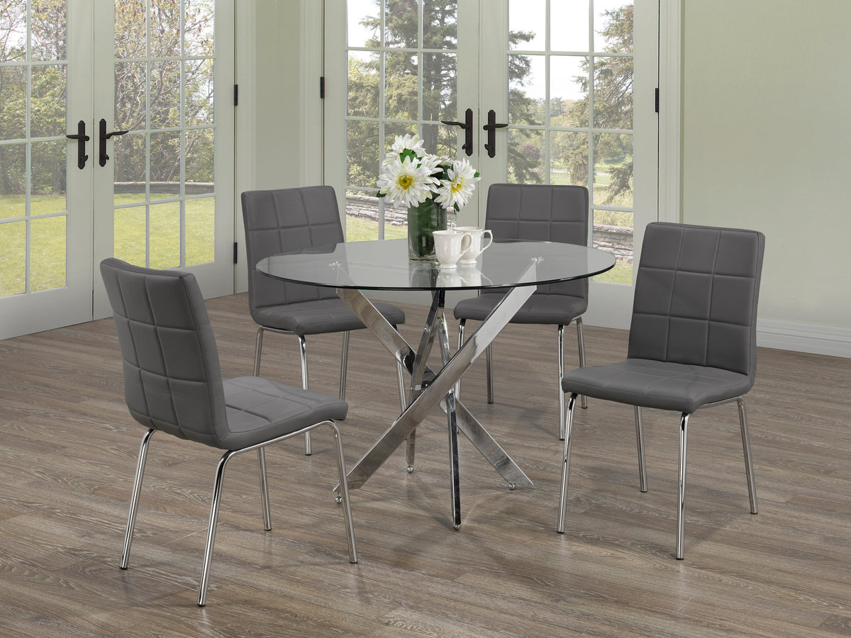 44" Square Glass Dining Set with Chrome Legs