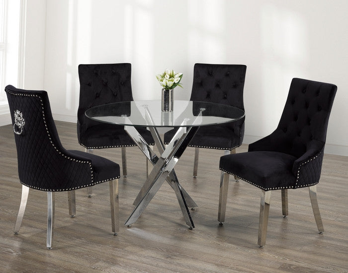 44" Square Glass Dining Set with Chrome Legs
