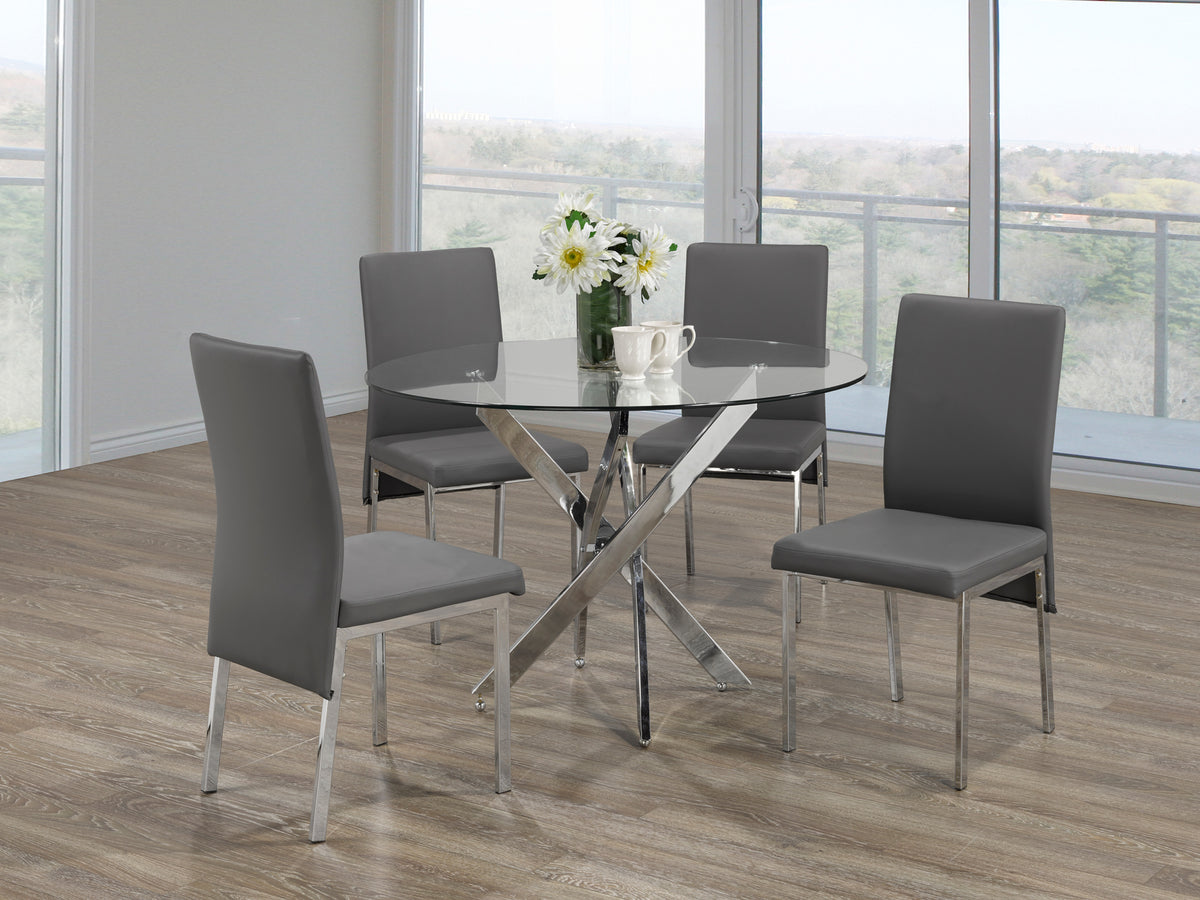 44" Square Glass Dining Set with Chrome Legs