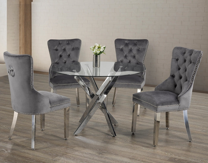 44" Square Glass Dining Set with Chrome Legs