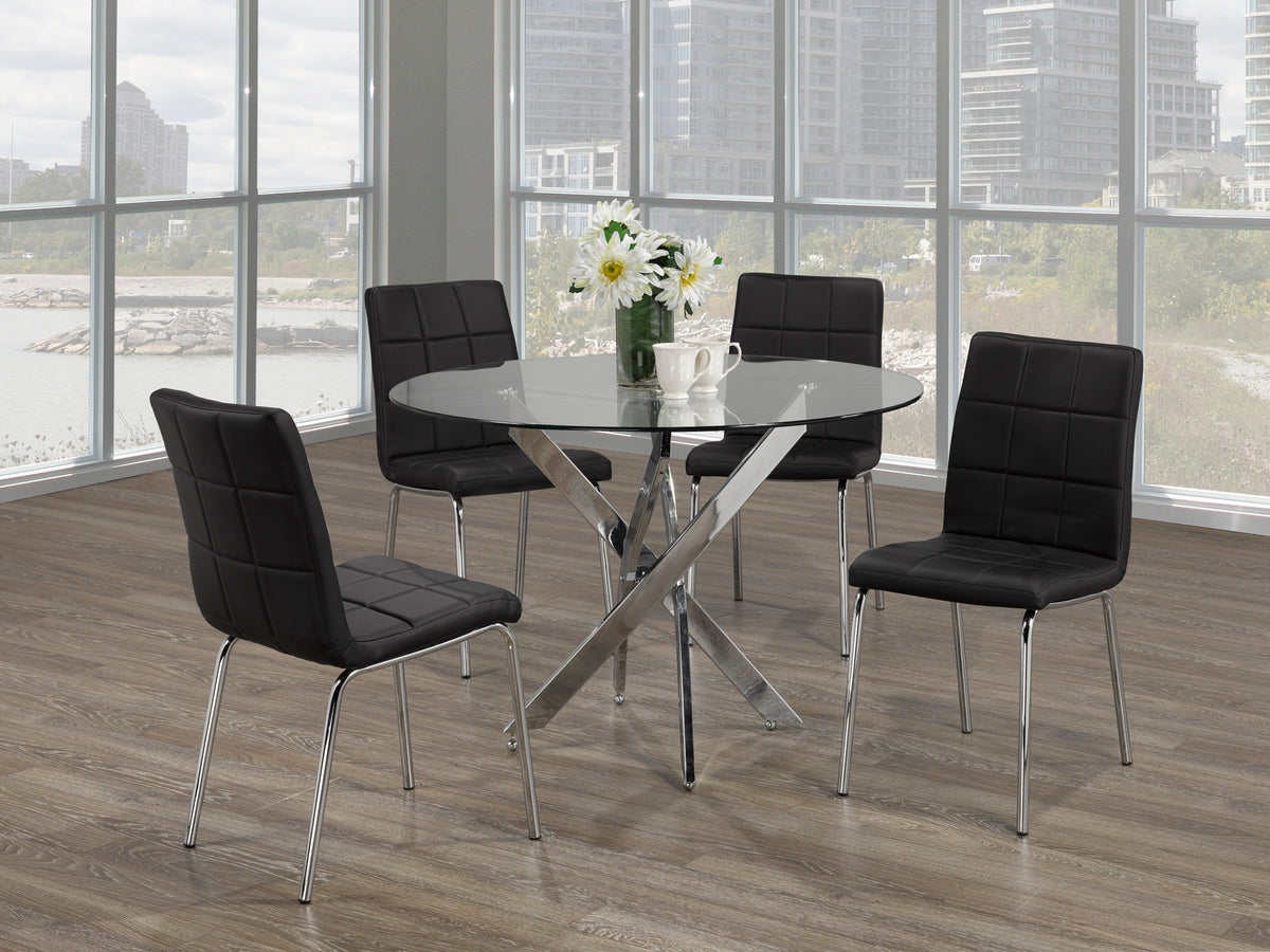 44" Square Glass Dining Set with Chrome Legs