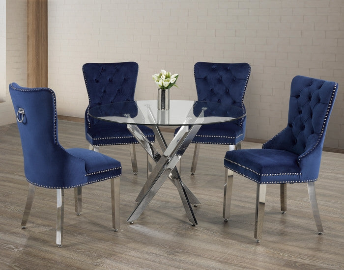 44" Square Glass Dining Set with Chrome Legs