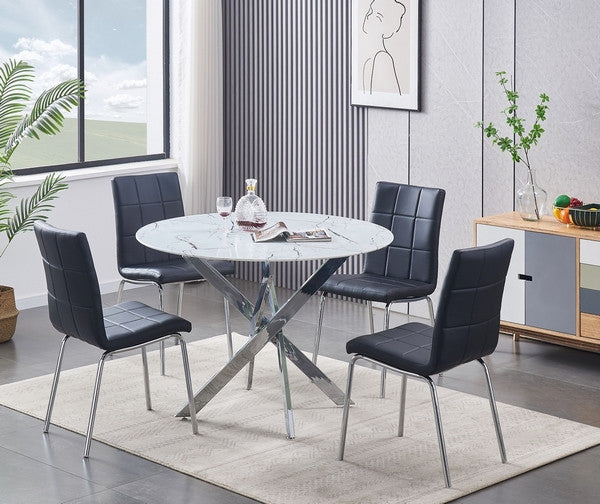 44" Square White Marble-Glass Dining Set