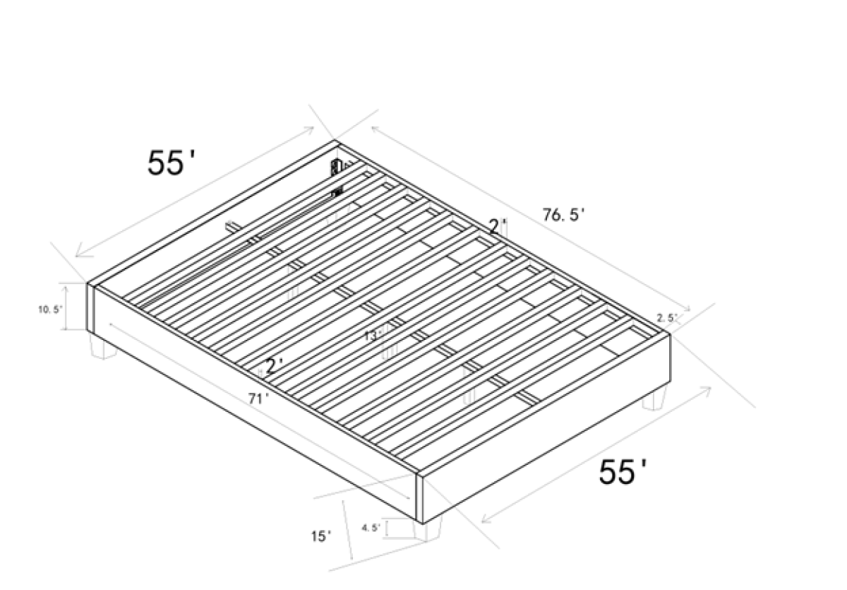 Douglas Full Size Platform Bed Base, Contemporary Grey Fabric, No Box Spring
